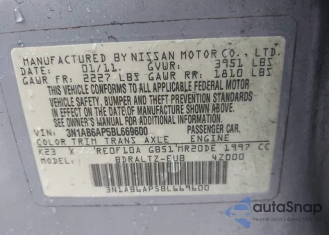 2011 Nissan Sentra 2.0Sr из США, поврежденный, VIN 3N1AB6AP5BL669600